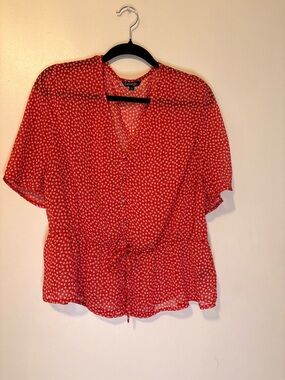 George Red Floral Tie Front Peplum Blouse Size XL Lightweight Summer Top